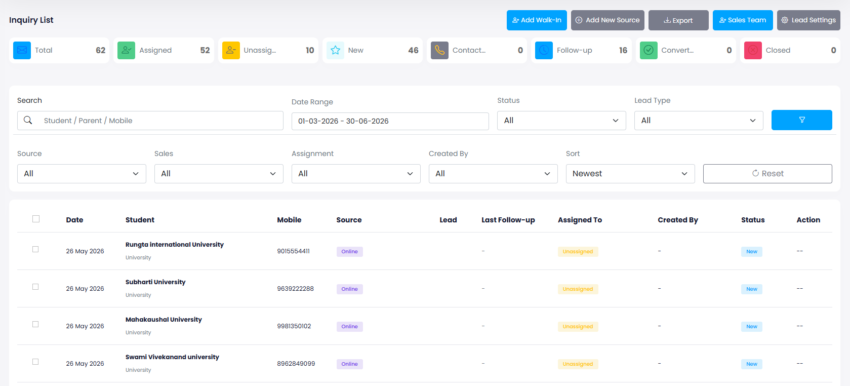 CRM Dashboard
