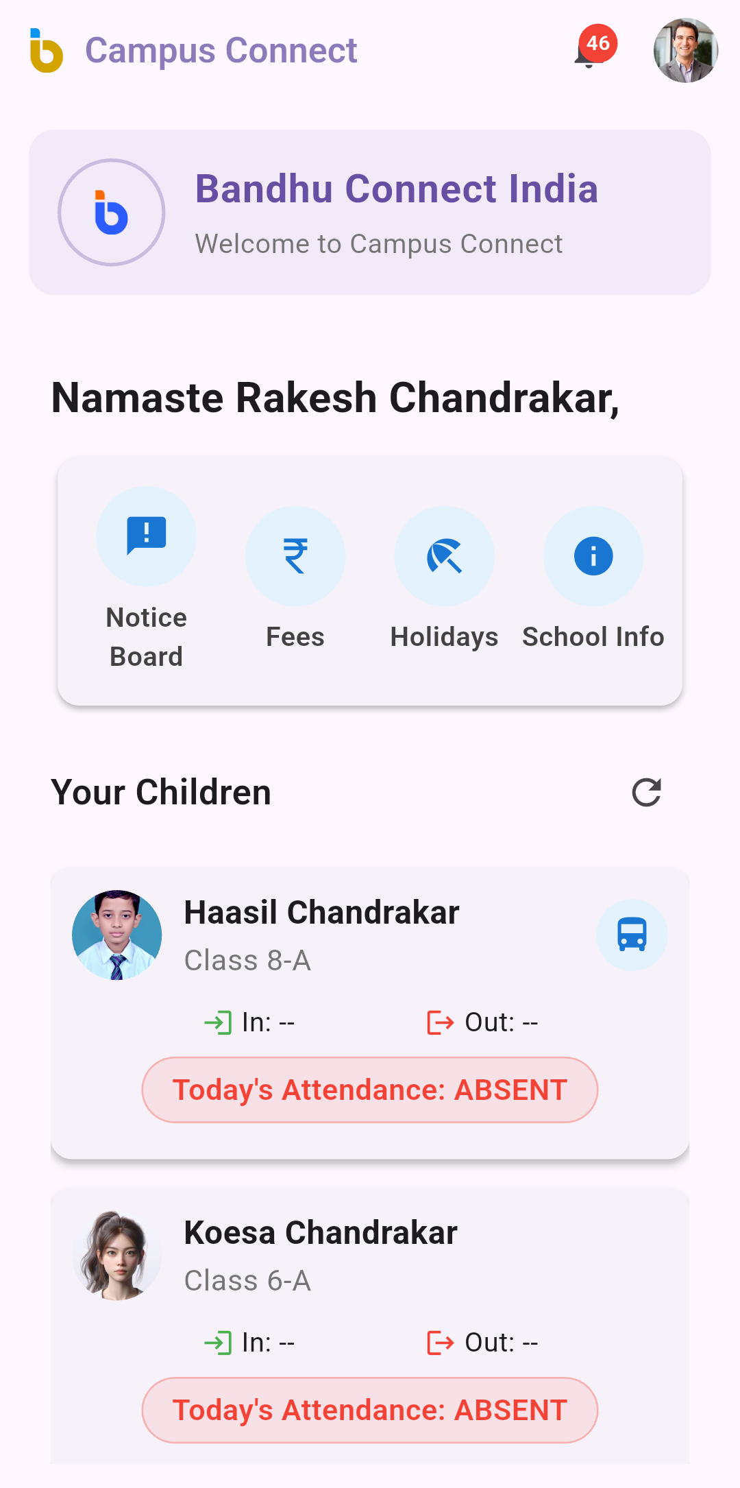 Parent App Dashboard